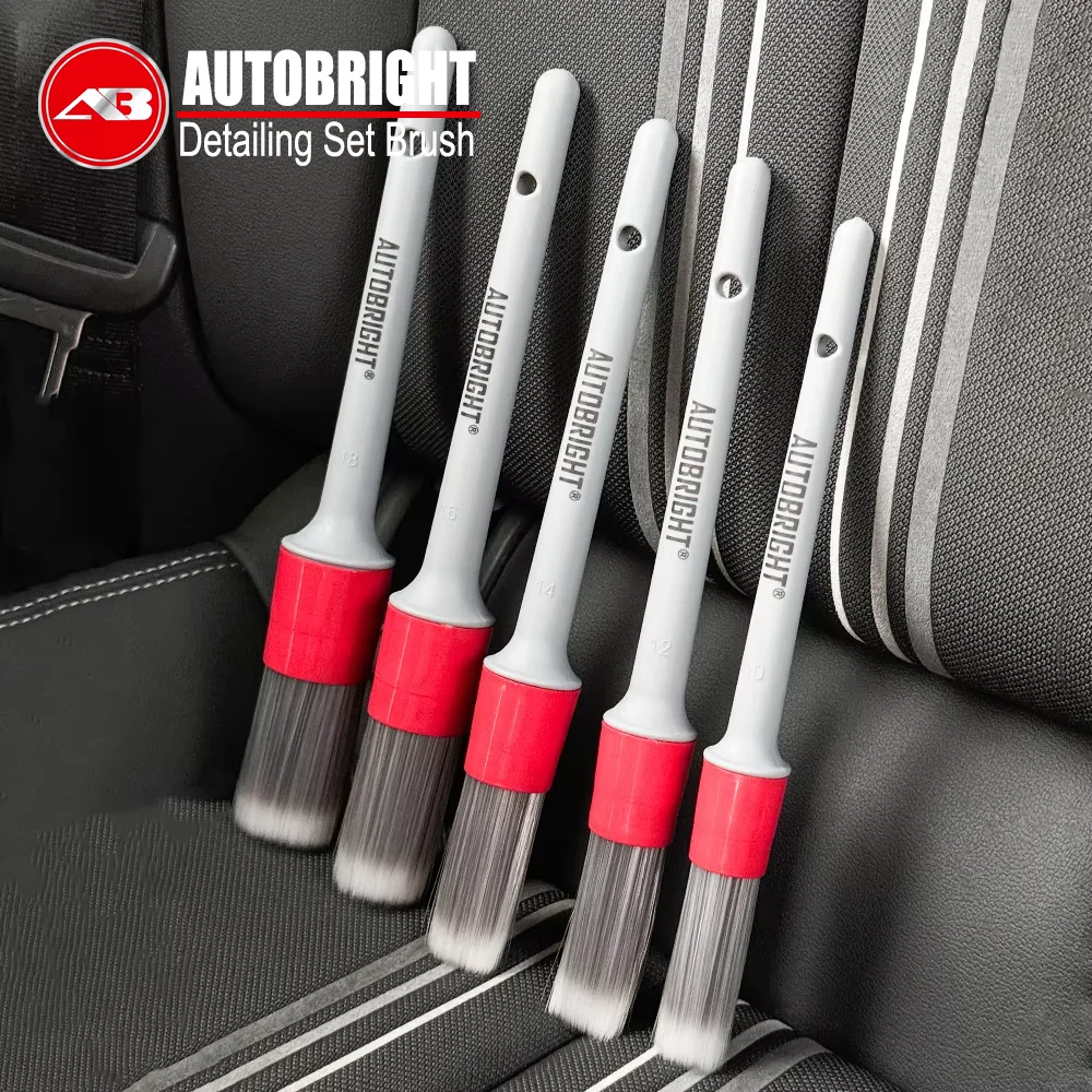 AUTOBRIGHT 5 uds cepillos de lavado de coches cepillo suave de alta calidad cerdas densas detalles de coche rueda Interior limpia juego de cepillos plateados herramienta