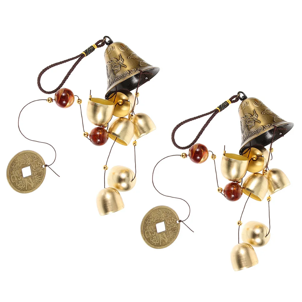 

2pcs Feng Shui Wind Chimes Vintage Alloy Dragon Motif 6-Bell Outdoor Hanging Decor For Garden Balcony Bell Pendant