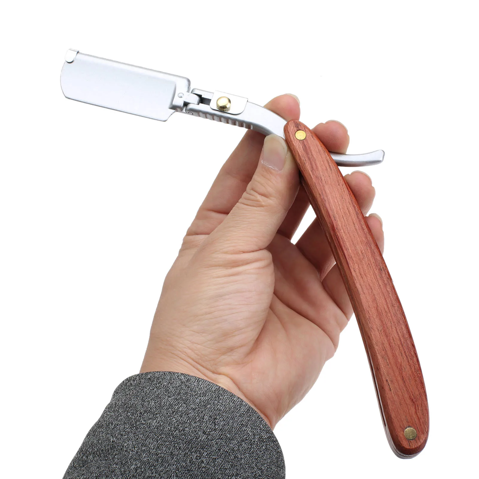 1set Men Straight Barber Edge Steel Razor Folding Shaving Knife Hair Removal Tool with 10 Blades Rosewood Handle Gift Boyfriend