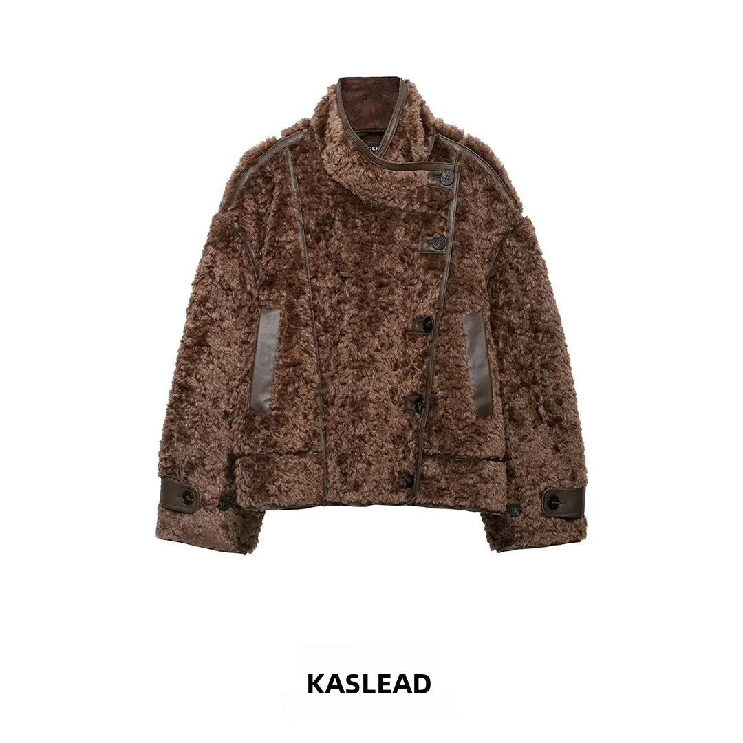 KASLEAD New Women's Artificial Fur Effect Jacket Coat Long Sleeve Standard Version No Hat 2026 Autumn Collection
