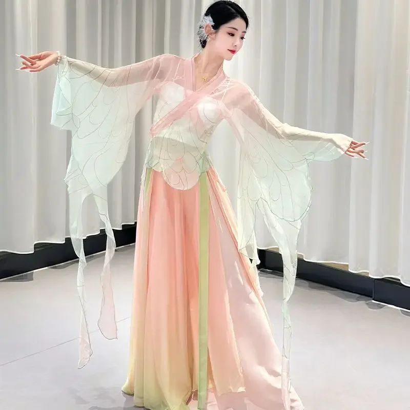 คลาสสิกเต้นรําเครื่องแต่งกายหญิงจีนเต้นรํา Body Charm Elegant Gradient Gauze เครื่องแต่งกาย