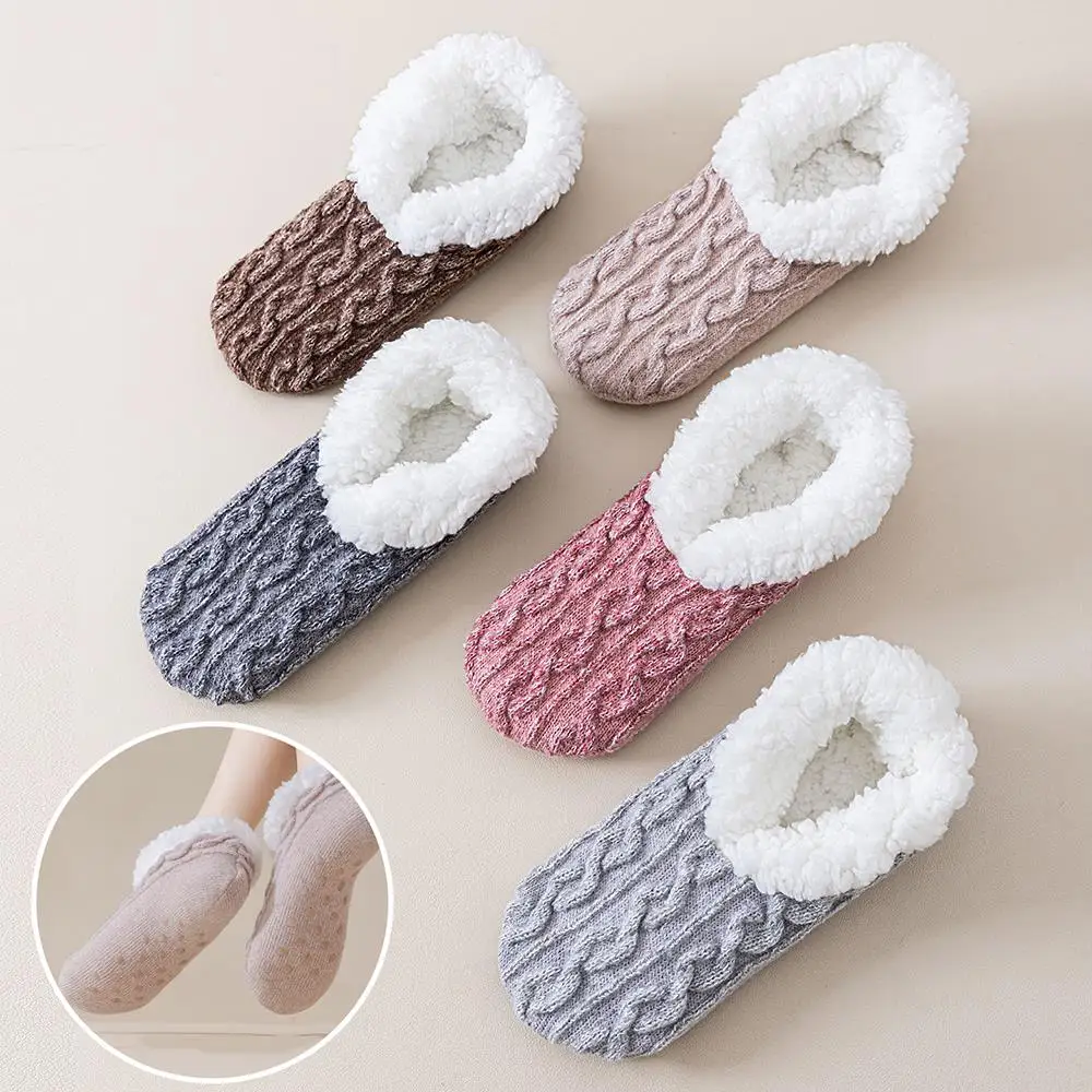 الشتاء الساقين دفئا شيربا الصوف جوارب يمكن السير بها على الأرض للنساء سميكة الدافئة النوم الجوارب مع لاصق عدم الانزلاق القدم المخملية التمهيد #3