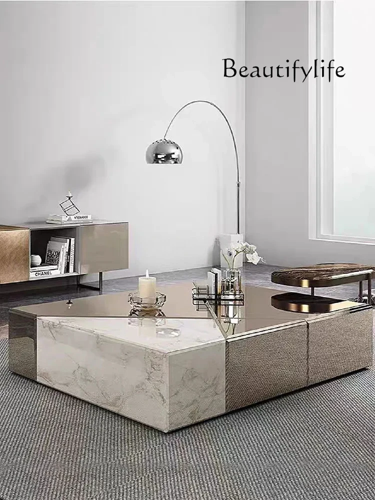 

SF Italian Light Luxury Square Living Room Home Small Apartment Glass Mirror-Surface Tea Table decoración hogar