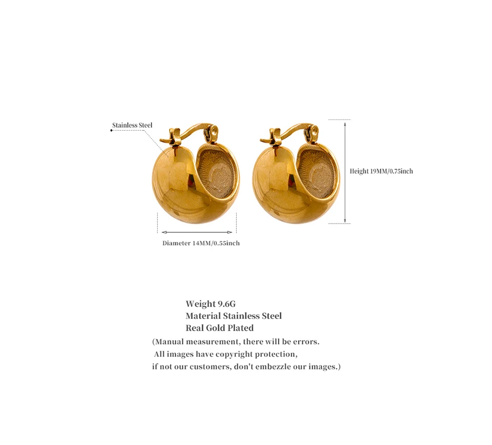 Yhpup Charm Edelstahl klobige geometrische ungewöhnliche Ohrringe personalisierte Metall rostfrei 18K Gold Farbe Schmuck Bijoux Femme – Detail 5