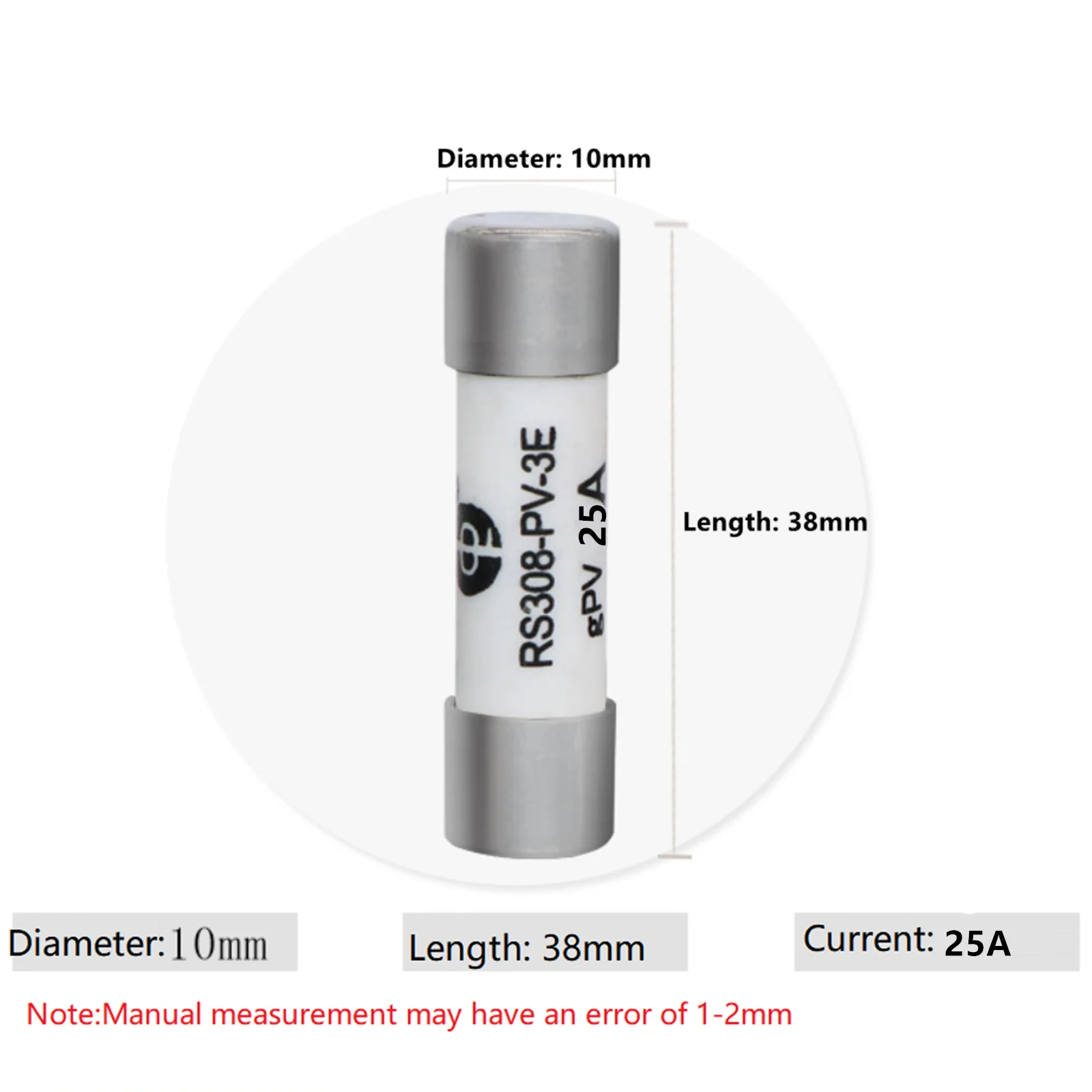 

1000V 10*38mm 8A 10A 12A 15A 20A 25A DC PV Solar Fuse Metal Alloys High Voltage For Solar Power System Protection RS308-PV-3E