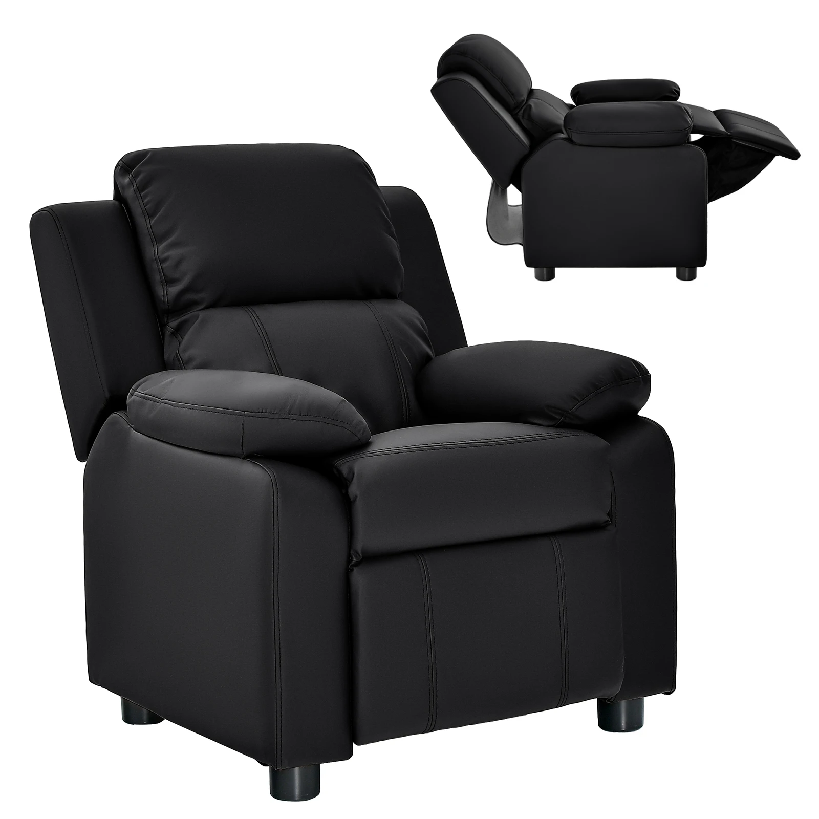 GOFLAME Recliner Chair, PU Leather Toddler Sofa Chair w/ Armrest Storage, Adjustable Backrest & Footrest