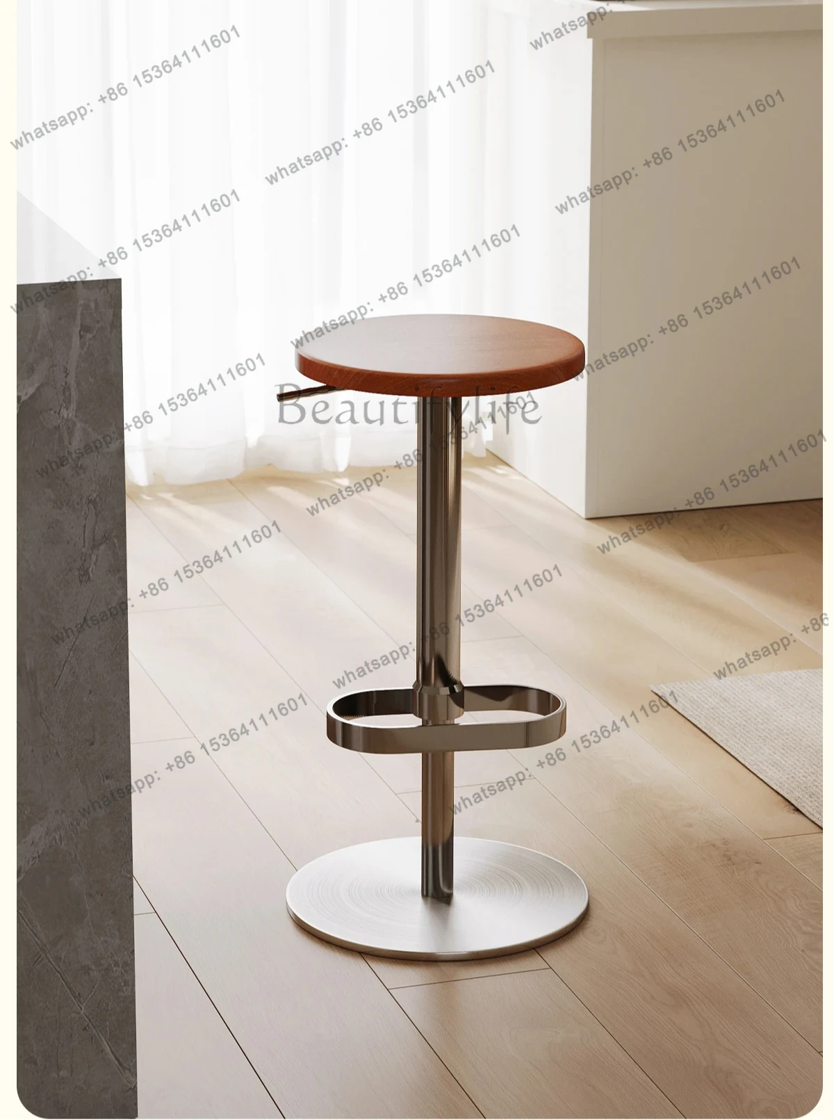 medieval bar chair solid wood high stool light luxury can be lifted rotating bar chair