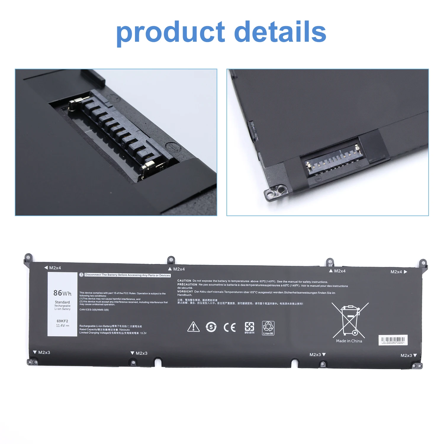 69KF2 86WH Battery for DELL XPS 15 9500 9510 9520 9530 Precision 5550 5560 G15 5511 5520 5515 5521 G7 15 7500 P91F P87F
