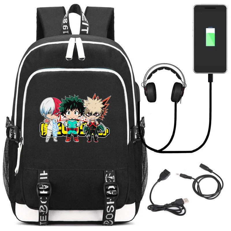 

My Hero Academia Katsuki Bakugo Izuku Midoriya Backpack Fashion USB Charging Laptop Knapsack Travel Bags Boys Girls Schoolbags