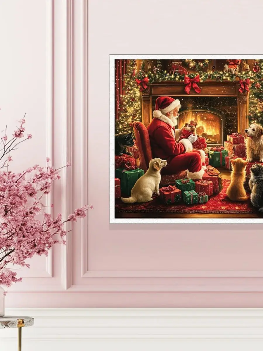 Kreuzstich-Stickerei-Set Wohnzimmer Schlafzimmer Heim-Wanddekoration Gemälde Weihnachtsmann vor dem Kamin 40x40cm – Detail 1