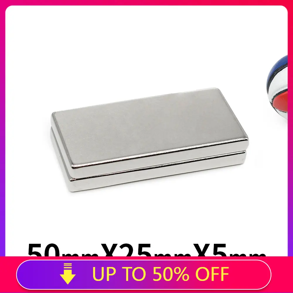 

1/2/3/5/10PCS 50x25x5mm Big Block Rare Earth Magnet N35 Rectangular Strong Neodymium Magnet 50x25x5 Permanent Magnet 50*25*5