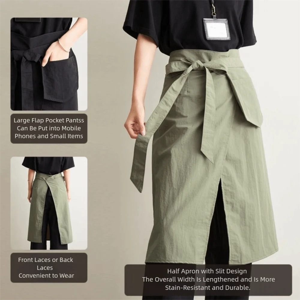 Simple Polyester Half-length Waist Pinafore Waterproof Solid Color Cooking Apron Oil-proof Split Kitchen Apron for Home Kitchen