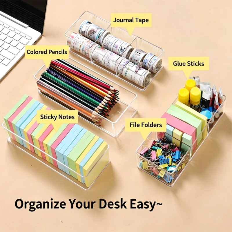 Desk Caddy for Note Paper and Small Supplies, Stackable Clear Acrylic Storage Case with Open-Top Access, Includes 1 Piece 896C