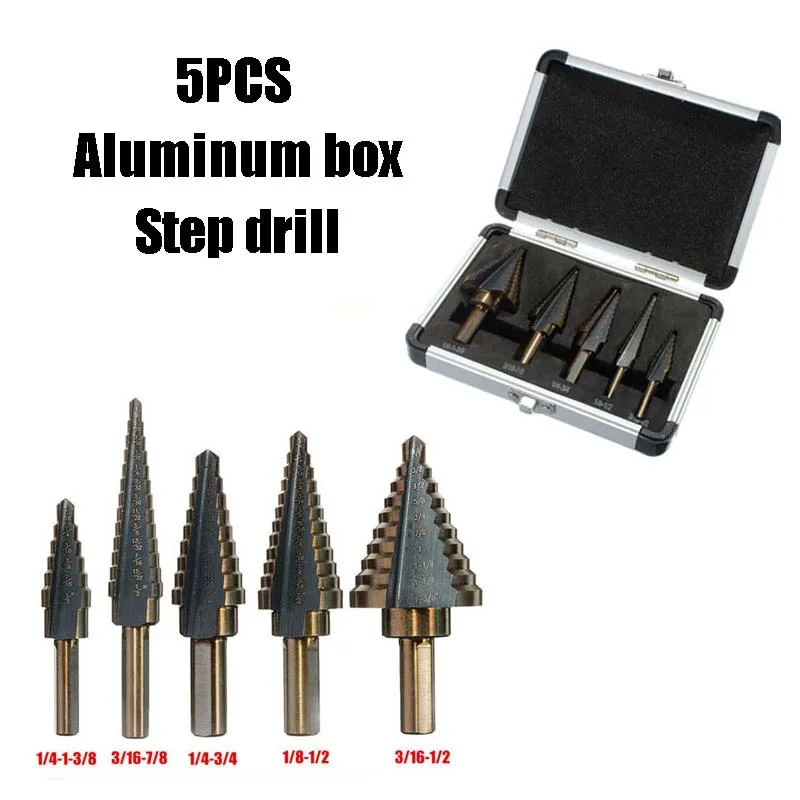 5pcs Step Drill Bit Set Hss Cobalt Multiple Hole 50 Sizes Cobalt Titanium Conical Carbide Drill Perforator Hole Cutter Tool