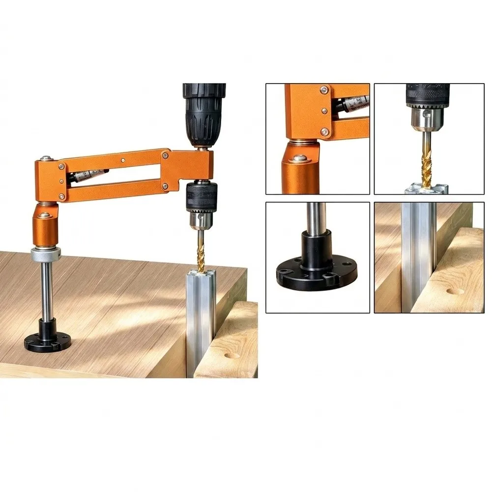 CNC Aluminum Tapping Cantilever Bracket for Hand Drills Designed for Accurate Tap Depth Control in Horizontal or Vertical Mode