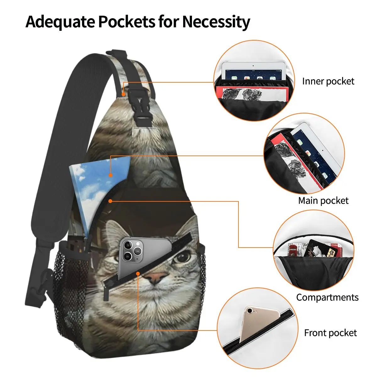 Cat Looking Directly At You Chest Bag Men Sling Crossbody Backpack Chest Bag Traveling Hiking Daypack Shoulder Bag