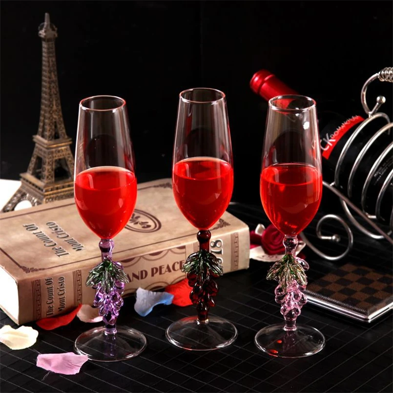 French Style Household Champagne Cup, Pink Three-Dimensional Grape-shaped Glass, Modern Light, Luxury Red Wine Glass