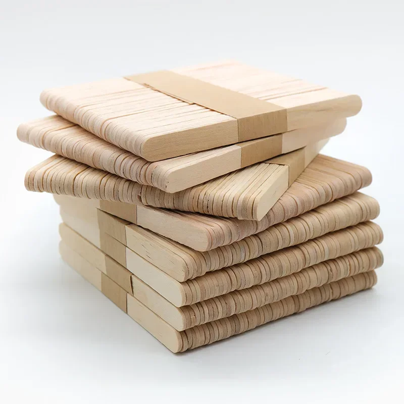 100pcs Ice Cream Popsicle Sticks Wooden Sticks Ice Cream Spoon Hand Crafts Art Ice Cream Lolly Cake Tools DIY Wooden Sticks