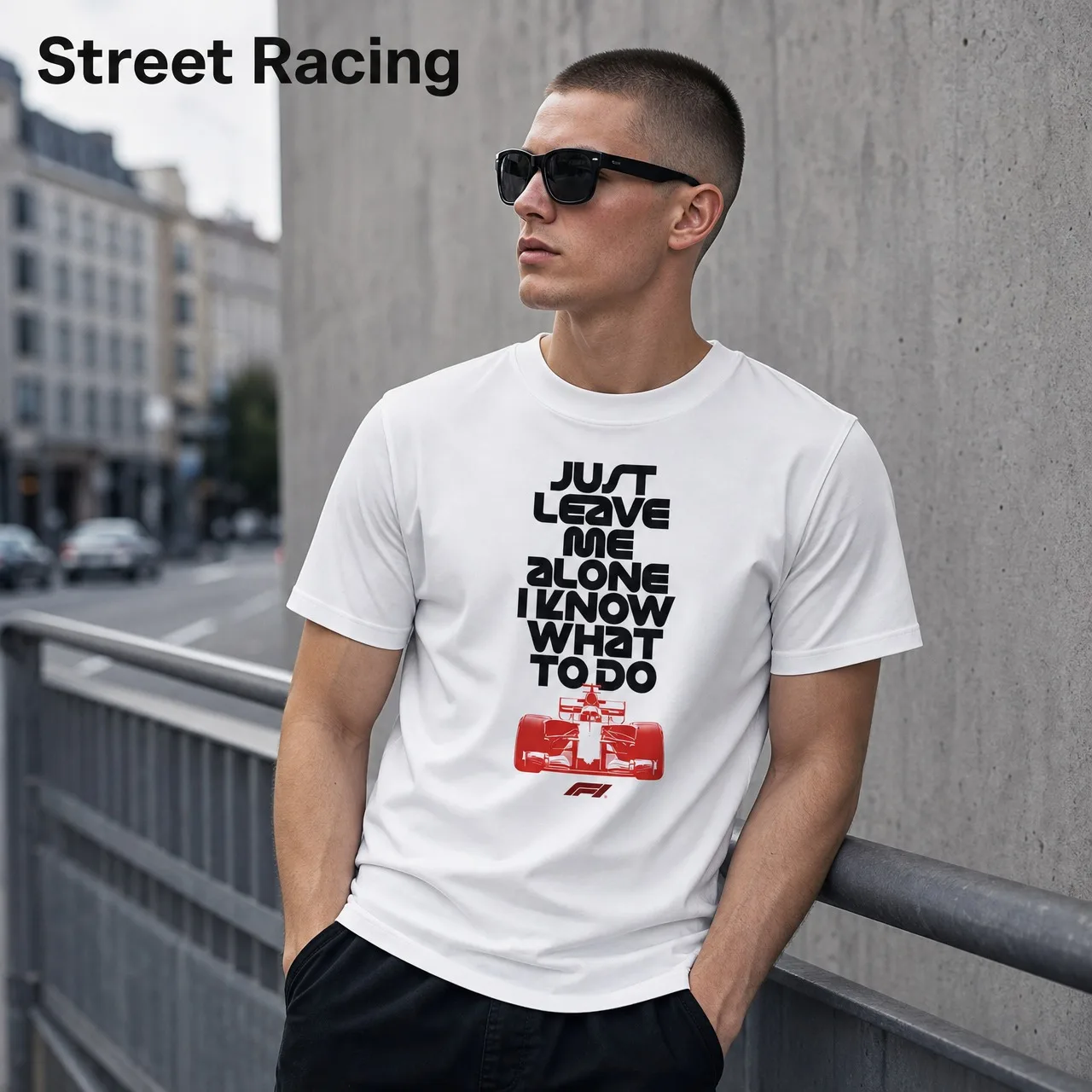 Red Race Car F1 T-Shirt White Black Bold Quote Graphic Front Print Clean Back Men Motorsport Casual Short Sleeve T-Shirt