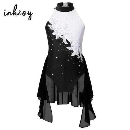 Vestido de leotardo de gimnasia y Ballet para niñas, traje de baile lírico, lentejuelas brillantes, mono de patinaje artístico con diamantes de imitación, Ropa de baile de bailarina