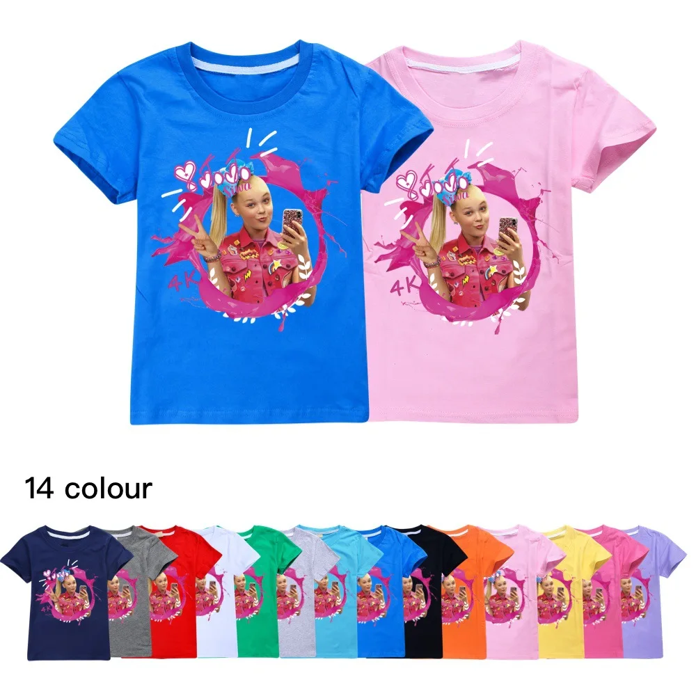 Girls Casual Short Sleeve Tops Cartoon Jojo Siwa Boys Cotton T-shirt Teenager Children Fashion Clothing Kids Summer Clothes