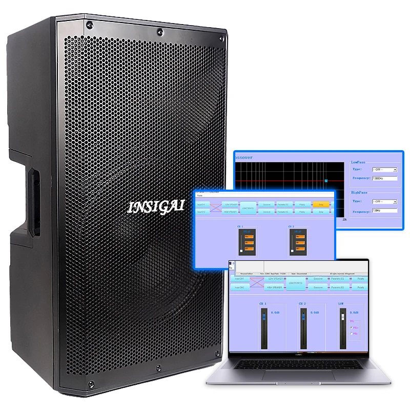 Professional 15 Inch Speakers Stage Performance DSP Amplifier Portable Wireless Stereo Bass Active Bluetooth Speaker System