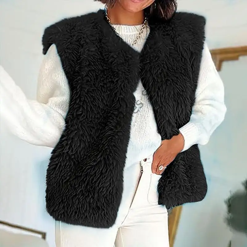 

M68A женский пушистый флисовый жилет, повседневный теплый жилет без рукавов с открытой передней частью, куртка из шерпы, теплое