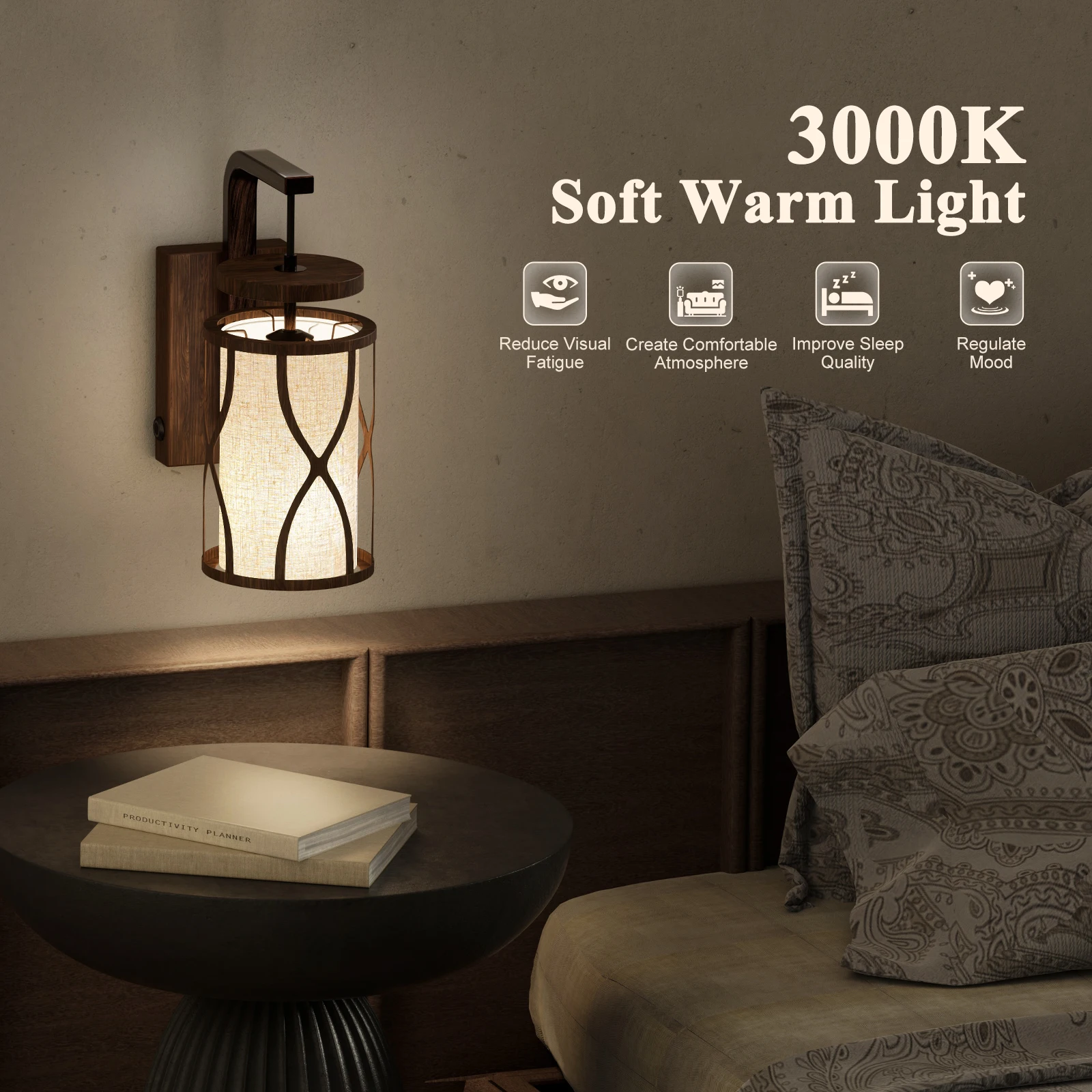 LED Reading Sconce Lamp Wall Mounted Vintage Industrial Wall Light Dimmable Wall Sconce Bedroom LED Lamp (Bulb Included)