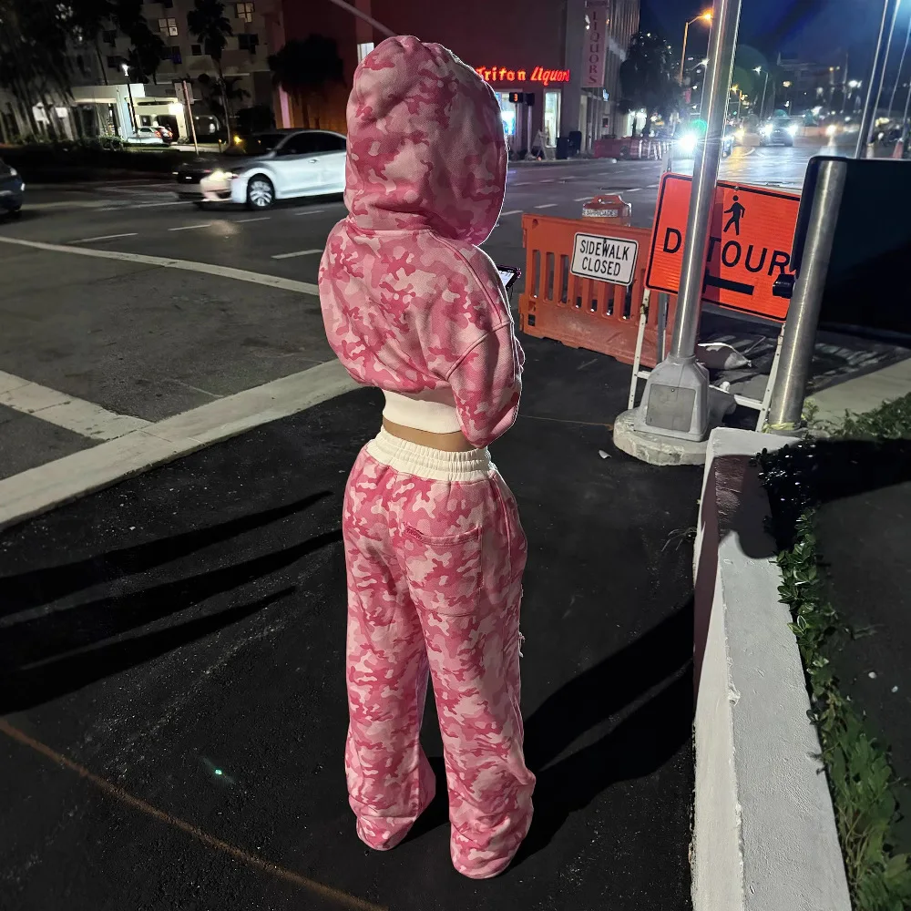 

Y2K hip hop short cardigan hoodie sweater street INS American Girl loose long sweatpants set