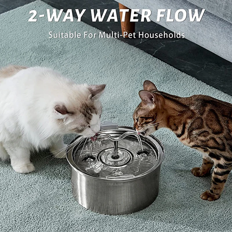 3,2 l Katzen-Wasserbrunnen, rund, Edelstahl, automatischer Trinkbrunnen, Doppelauslass,