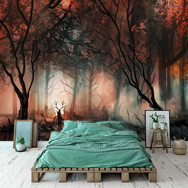 

Custom Photo Wallpaper Red Foggy Forest Landscape Murals Living Room TV Sofa Bedroom Background Wall Home Decor 3D Wall Painting