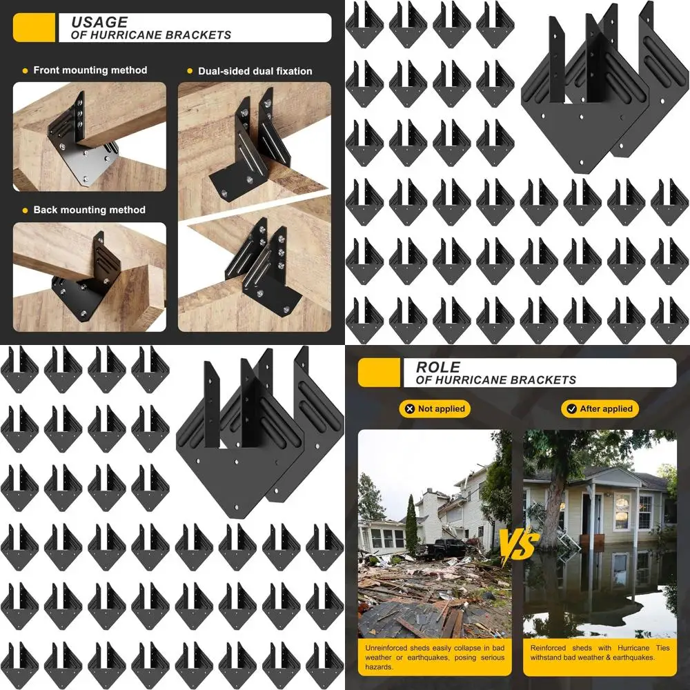 

Hurricane Ties for 2x4 & 2x6 Rafters, 18-Gauge Joist Hangers, Black Powder Coated Roof Brackets