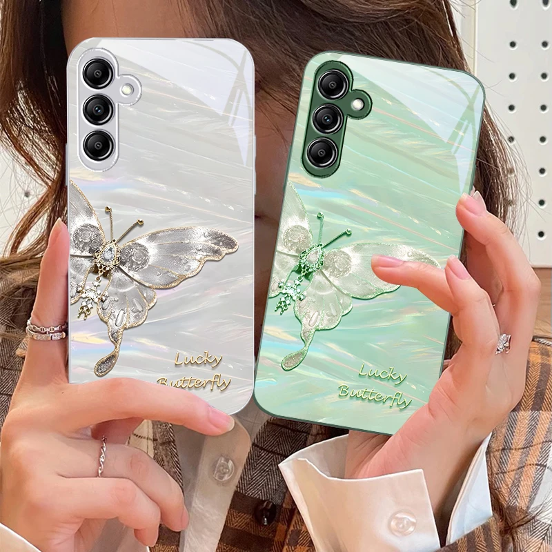 

Gradient Edge Butterfly For Samsung Galaxy A14 4G 20 30 52 20S 21S 22 A32 33 34 42 50 51 53 54 70 71 72 73 5G Glass Phone Case