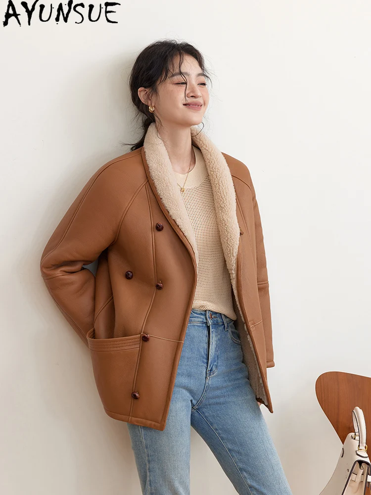 

AYUNSUE Genuine Leather Jacket Women Merino Sheepskin Coat Natural Real Fur Coats Warm Winter Clothes Female 2025 Шуба Женская