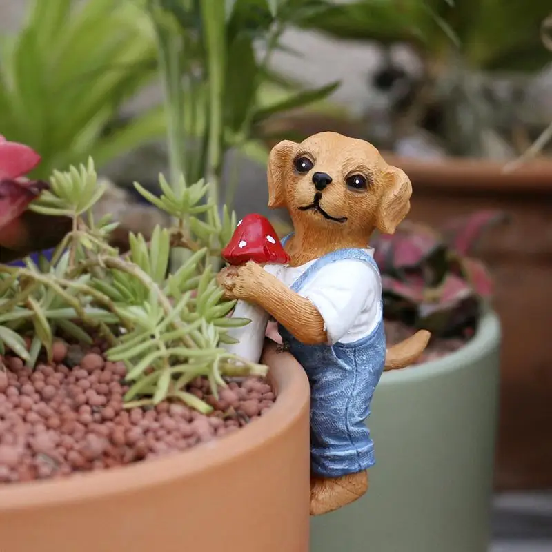 Cute Hanging Dog Figurine Flower Pot And Vase Hugger Resin Dog Bonsai Terrarium Edge Decor Planter Pot Hanger Garden Ornaments