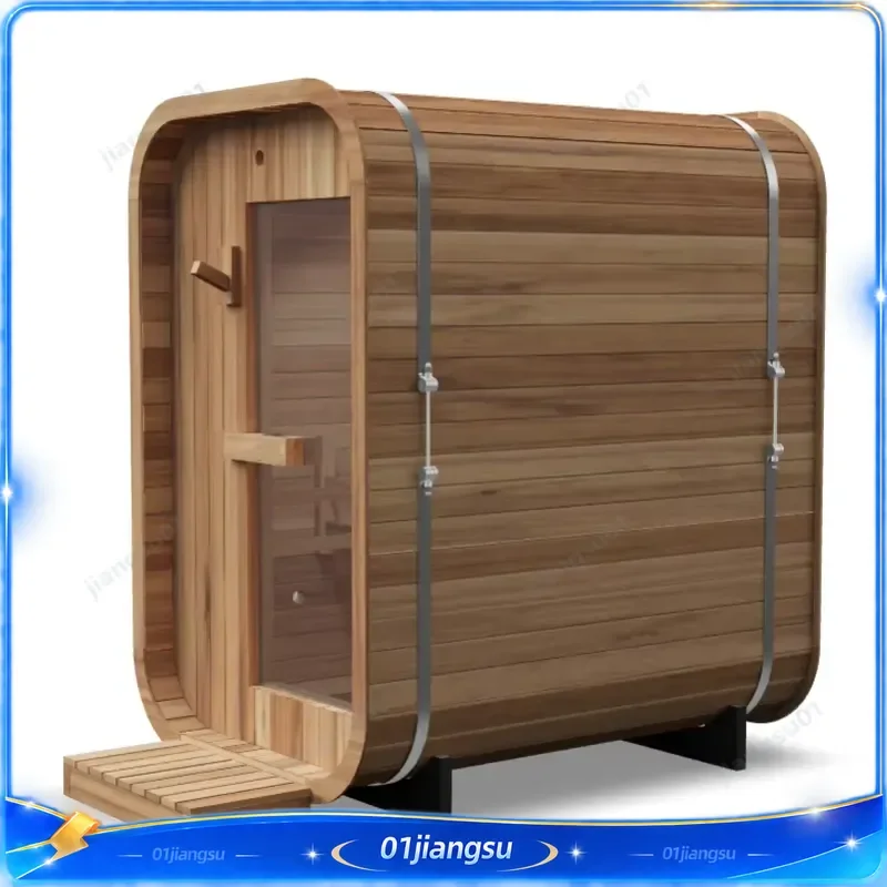 Solid Wood Traditional Outdoor Steam Sauna 1-2 Person Cube Home Spa Portable Infrared Dry Heat Bath House Garden Wellness Kit