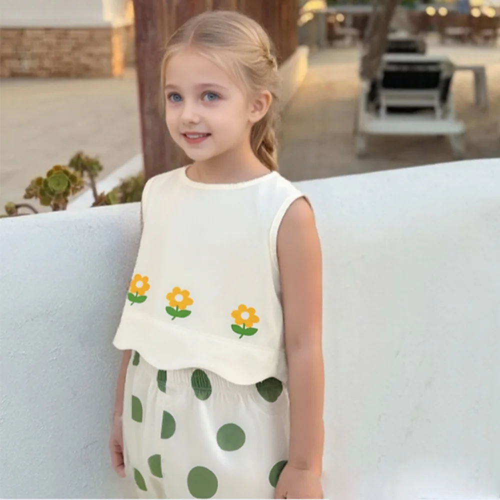 المرأة الكنز الصيف الطازجة زهرة مطرزة سترة + الأخضر موجة فانوس فستان أطفال مع سروال داخلي القطن الخالص الحلو وأنيق اثنين #5