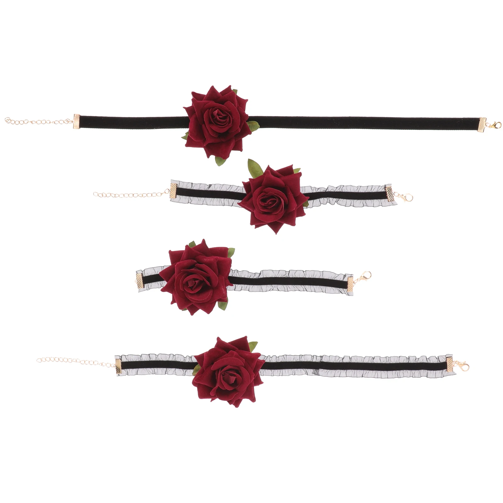 

1 set Rose Flower Necklace Women Lace Choker Decor Band Valentine Day Miss Jewelry Stackable Necklaces Clavicle Chain