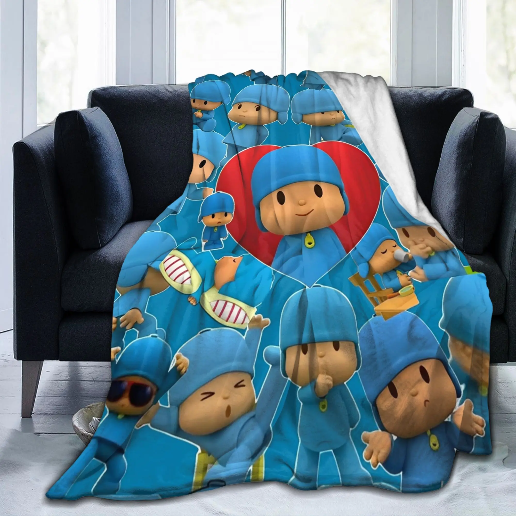 Love Pocoyoed Cartoon Blankets Fleece Spring/Autumn Animation Multi-function Warm Throw Blankets for Bed Couch Bedspread