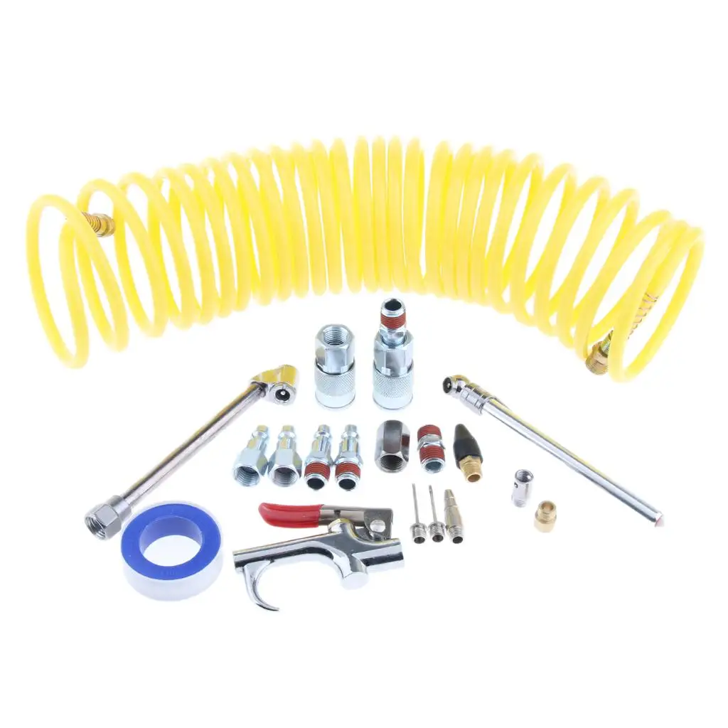 1/4 NPT Air Accessory Kit 20 Pieces, Air Compressor Hose Tool kit with Coil nylon Hose/Blow Gun/Tire Gauge