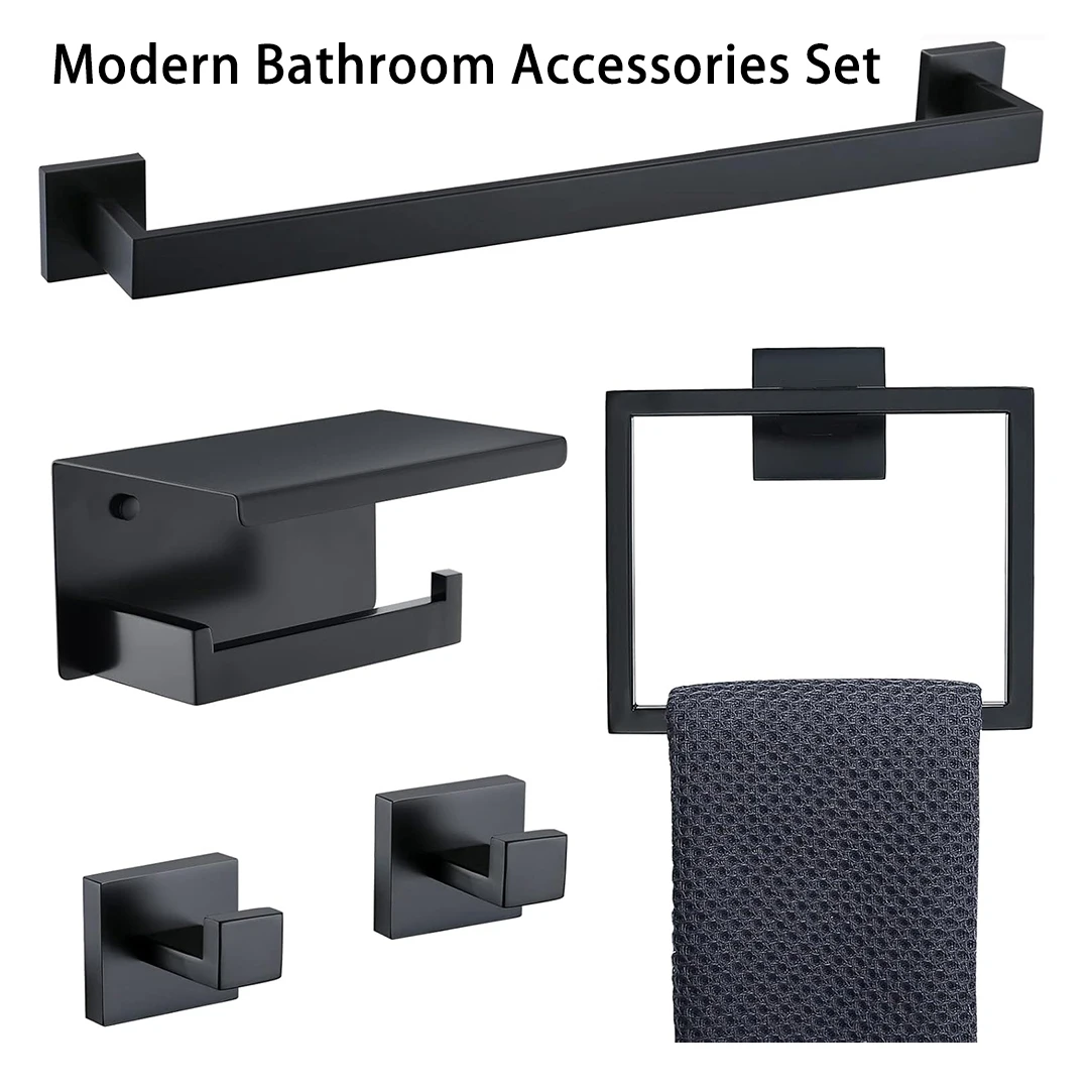 

Bathroom Set Stainless Steel Towel Ring Holder Toilet Paper Holder Towel Bar Rail Rack Hanger Hook Bathroom Hardware Set