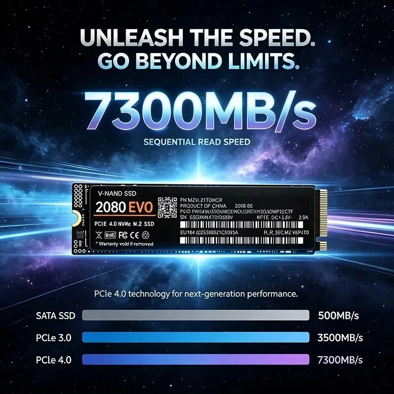 2080 EVO Gaming SSD NVMe M.2 2280 PCIe 4.0 7300MB/s TLC 3D NAND Solid State Disk 500GB-4TB Internal Drive for PS5 Notebook PC