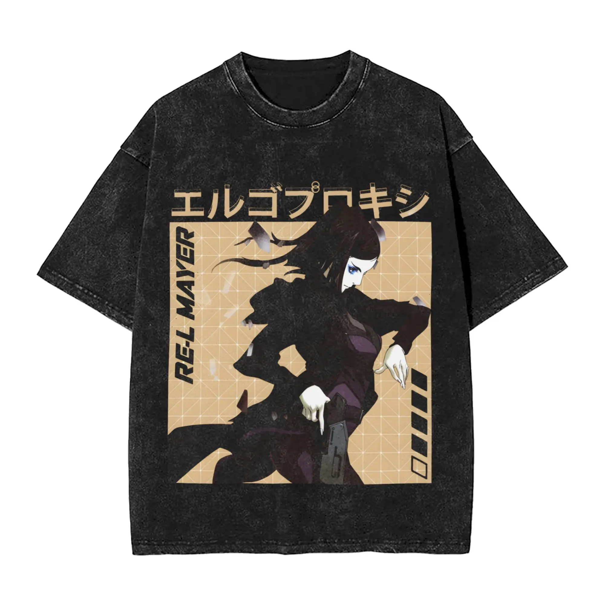 Men's T-Shirt Ergo Proxy  Washed T Shirts Novelty  Beach Tee Shirt Vintage Printed Casual Clothes Hot Sale