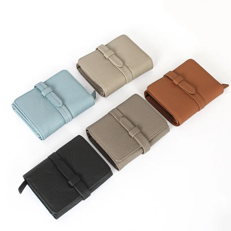 Multi-functional soft leather small change storage with multiple compartments and three-fold design, short style ladies' wallet