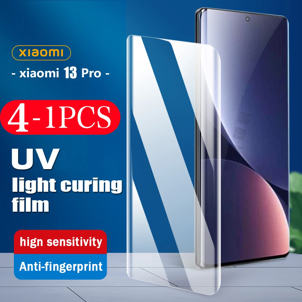 Protector de pantalla 9D para xiaomi 13 pro 12 12s 12x11 10 Ultra 10s mix 4 civi 2 1s, película de curado de luz UV, no contiene pegamento de vidrio, 4-1 Uds.