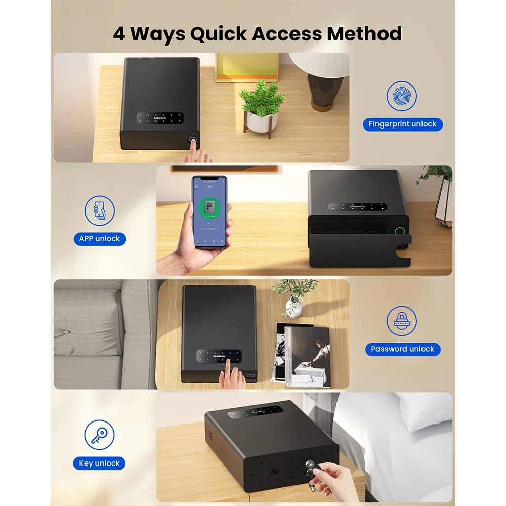 Tuya Small Pistol Gun Safe Box Biometric Technology APP/Password/Fingerprint/Key Unlock Cold-rolled Steel Material Safes