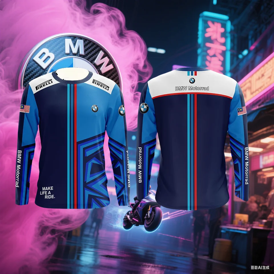 

Футболка BMW, летняя НОВАЯ мужская футболка с длинными рукавами, футболка с принтом BMW, впитывающая пот, дышащая, быстросохнущая, мото-футболка 2025