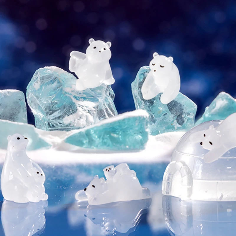 Micro Landscape Scene Decoration Ornaments Resin Crafts Glow-in-the-dark Polar Bear Diy Ornaments Glacier Small Ornaments