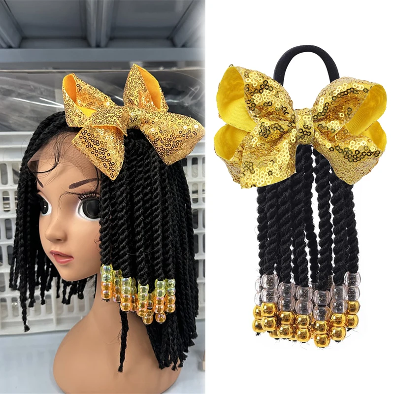 

1Set Chic Beaded Braid Ponytail Set,(Clip on Bow, Braid Extension w/ Beads) / Butterfly Bow Hair Ties for Woman & Girls ﻿