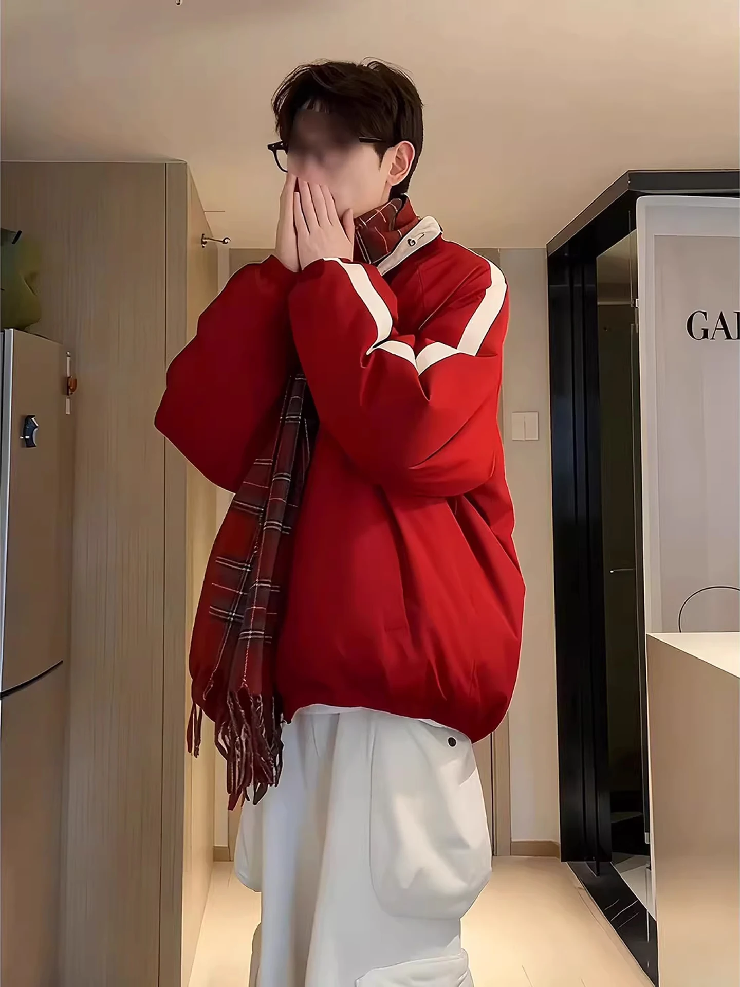 赤と白の両面着用軽量ダウンコットンジャケット男性女性スレ冬厚手暖かいシサスカップルアウターウェア